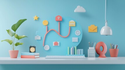 Modern workspace with minimalist design and workflow concept.