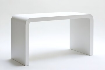 Sleek white table showcases minimalist design with smooth curves