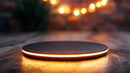 Obraz premium A wireless charging pad sitting on top of a wooden table