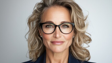 Obraz premium A woman wearing glasses and a blue jacket