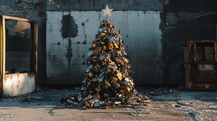 Last Christmas tree stands proudly amid ruins in a post-apocalyptic world