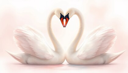 Obraz premium Loving Swans Heart Shape Romantic Pastel Artwork