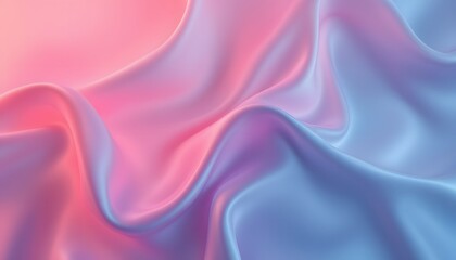 Obraz premium Smooth silky fabric waves in pink and blue colors creating soft flowing gradient pattern. Abstract textile background with gentle folds. Luxurious satin material with copy space