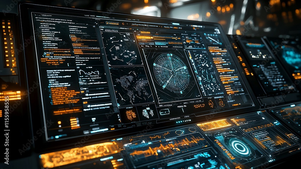 Aufkleber Futuristic tech control panel with data visualization.