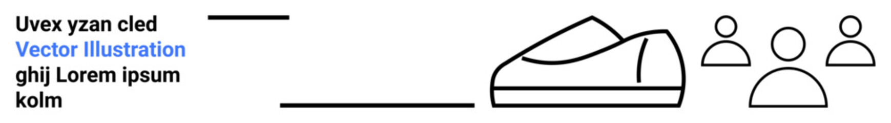Minimalistic drawing of a shoe and three human figures emphasized in black lines. Ideal for modern design, fashion, marketing, simplicity, vector graphics, branding, landing page