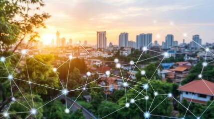 Urban Infrastructure in a Smart City at Sunset