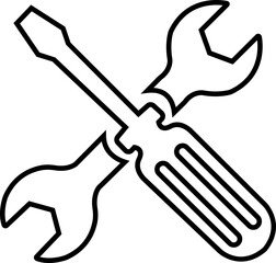 Wrench and screwdriver key icon. Simple setting tool line vector icon for web design on white background. service icon. Settings and repair, service sign - stock vector. Mechanic spanner vector.