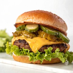 Classic Cheeseburger with Pickles and Lettuce
