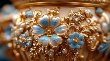 Fototapeta premium Intricate decorative medallion featuring blue gemstones and detailed metalwork