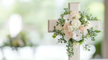 Elegant floral cross display for religious spring celebrations