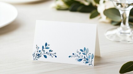 Elegant wedding place cards with blue watercolor floral design for spring celebrations