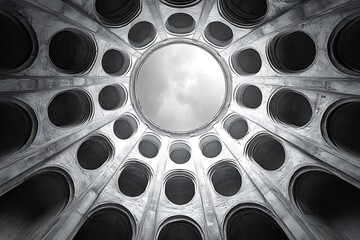 Round architectural dome with a view of the sky