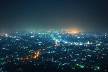 Obraz premium Winter night view of a city under a starry sky with twinkling lights