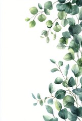 Obraz premium Fresh eucalyptus leaves arranged artistically on a clean white background in a serene design
