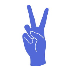 A blue hand making a peace sign gesture