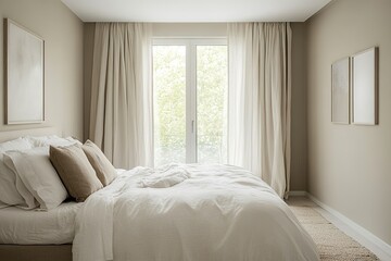Bright and serene bedroom featuring soft textures and natural li