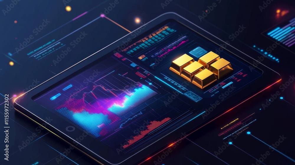 Poster analyzing financial data with digital tools modern office graphic visualization tech environment clo
