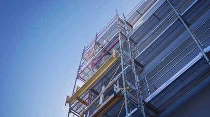 Construction Site Scaffolding Against a Clear Blue Sky