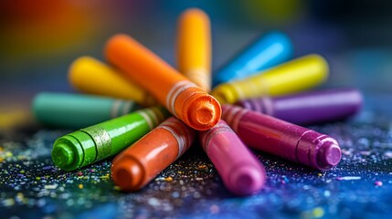 Obraz premium Colorful Crayons Arranged in a Starburst Pattern