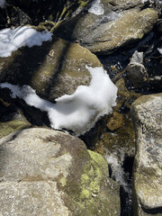 stream under snowy rocks