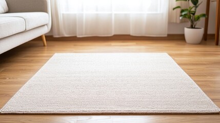 Fototapeta premium Minimalist living room with clean rug and natural light for spring inspiration