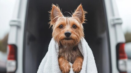 Mobile pet grooming van with eco-friendly products for healthy pets