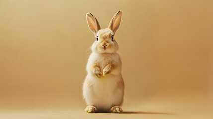 Obraz premium A funny rabbit standing on its hind legs, full of charm and personality.