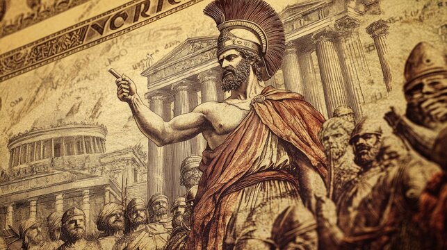 Pericles's Funeral Oration on the 1955 50 drachma currency from Greece. Pericles' well-known historical speech from the conclusion of the first year of the Peloponnesian War.
