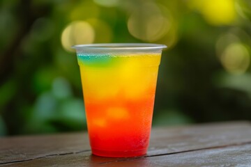 Rainbow Layered Drink in a Plastic Cup