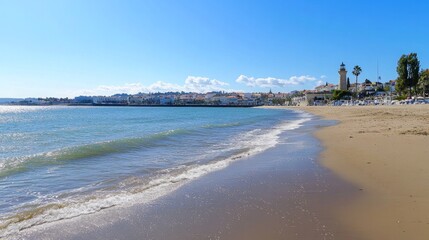 Lisbon, Portugal's Cascais is home to the Santa Marta lighthouse and municipal museum. On a lovely day, the Lighthouse Museum of Santa Marta in Cascais, Portugal, as viewed from Santa Marta Beach. 