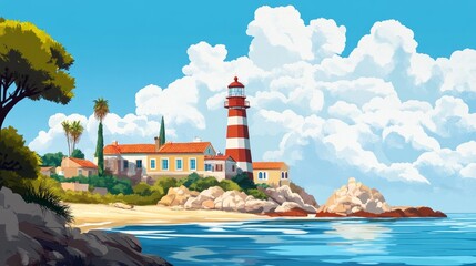 Lisbon, Portugal's Cascais is home to the Santa Marta lighthouse and municipal museum. On a lovely day, the Lighthouse Museum of Santa Marta in Cascais, Portugal, as viewed from Santa Marta Beach. 