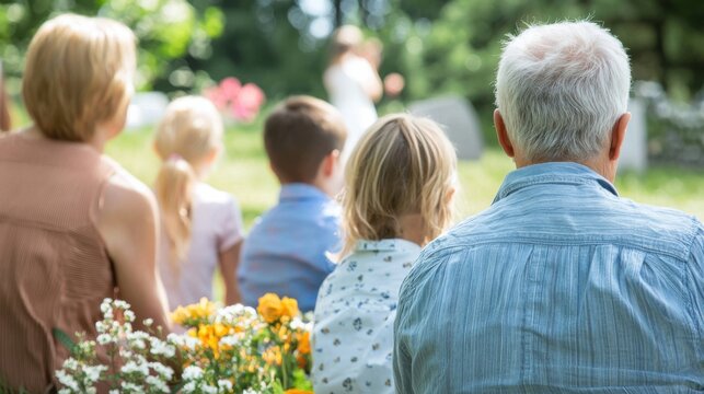 Serene graveside memorial service in a spring garden setting