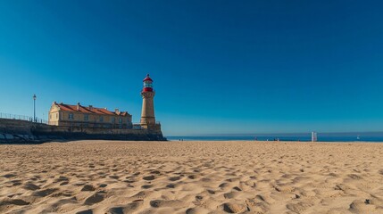 Lisbon, Portugal's Cascais is home to the Santa Marta lighthouse and municipal museum. On a lovely day, the Lighthouse Museum of Santa Marta in Cascais, Portugal, as viewed from Santa Marta Beach. 
