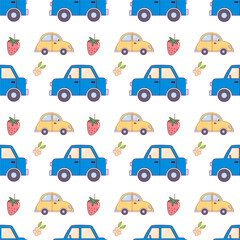 Cute Cars Seamless Pattern, Childish background