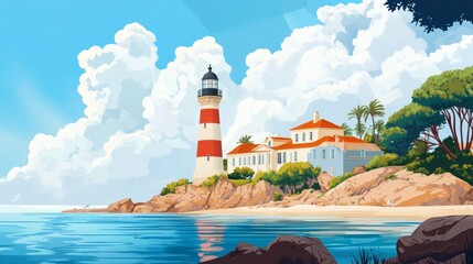 Lisbon, Portugal's Cascais is home to the Santa Marta lighthouse and municipal museum. On a lovely day, the Lighthouse Museum of Santa Marta in Cascais, Portugal, as viewed from Santa Marta Beach. 