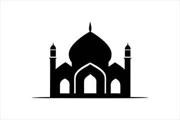 A mosque silhouette vector icon logo on white background.