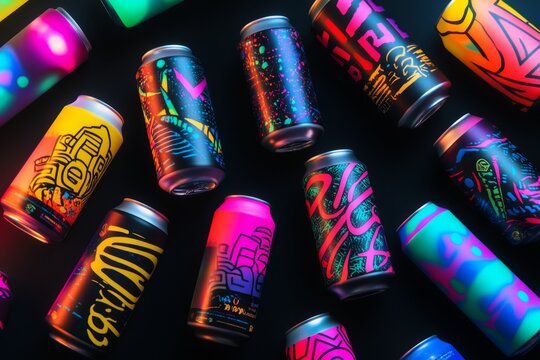 Vibrant Craft Beer Cans - Artistic Packaging Design - Powered by Adobe