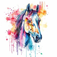 Fototapeta premium Abstract colorful background with the image of a horse as in a watercolor painting.