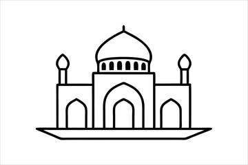 A mosque silhouette vector icon logo on white background.