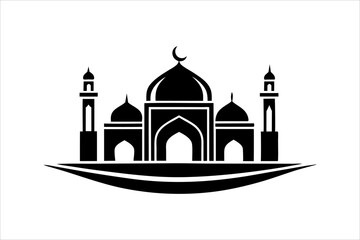 A mosque silhouette vector icon logo on white background.