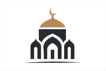 A mosque silhouette vector icon logo on white background.