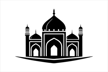 A mosque silhouette vector icon logo on white background.