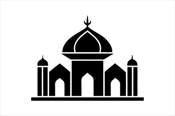 A mosque silhouette vector icon logo on white background.