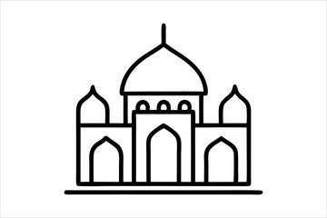 A mosque silhouette vector icon logo on white background.