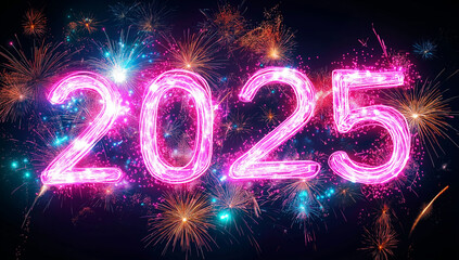 2025 Happy New Year – Celebration with Sparklers and Fireworks