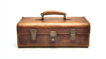 A business briefcase with leather texture placed on a white isolated background