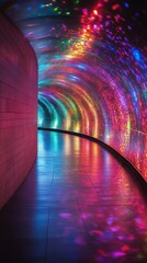 Vibrant light display in a colorful underground tunnel during evening hours