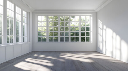 Obraz premium Spacious Modern Office with Blank White Wall and Large Windows for Mockups