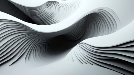 Abstract Gray Waves: A 3D Render of Intertwined Curving Layers
