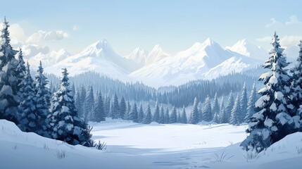 Fototapeta premium Rural winter landscape - view of the snowy pine forest in the mountains